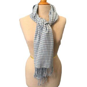 100% Cashmere Scarf Made in Scotland Scottish Houndstooth Blue White Unisex